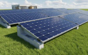 Concrete solar panel mounting elements for ground photovoltaic systems